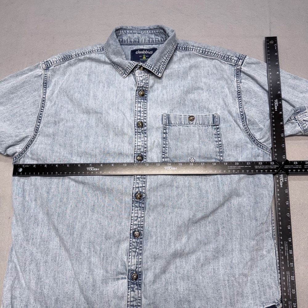 Chubbies The Denim Drift Dock Mens SS Button Down Shirt Small Light Wash Cotton - Picture 6 of 12